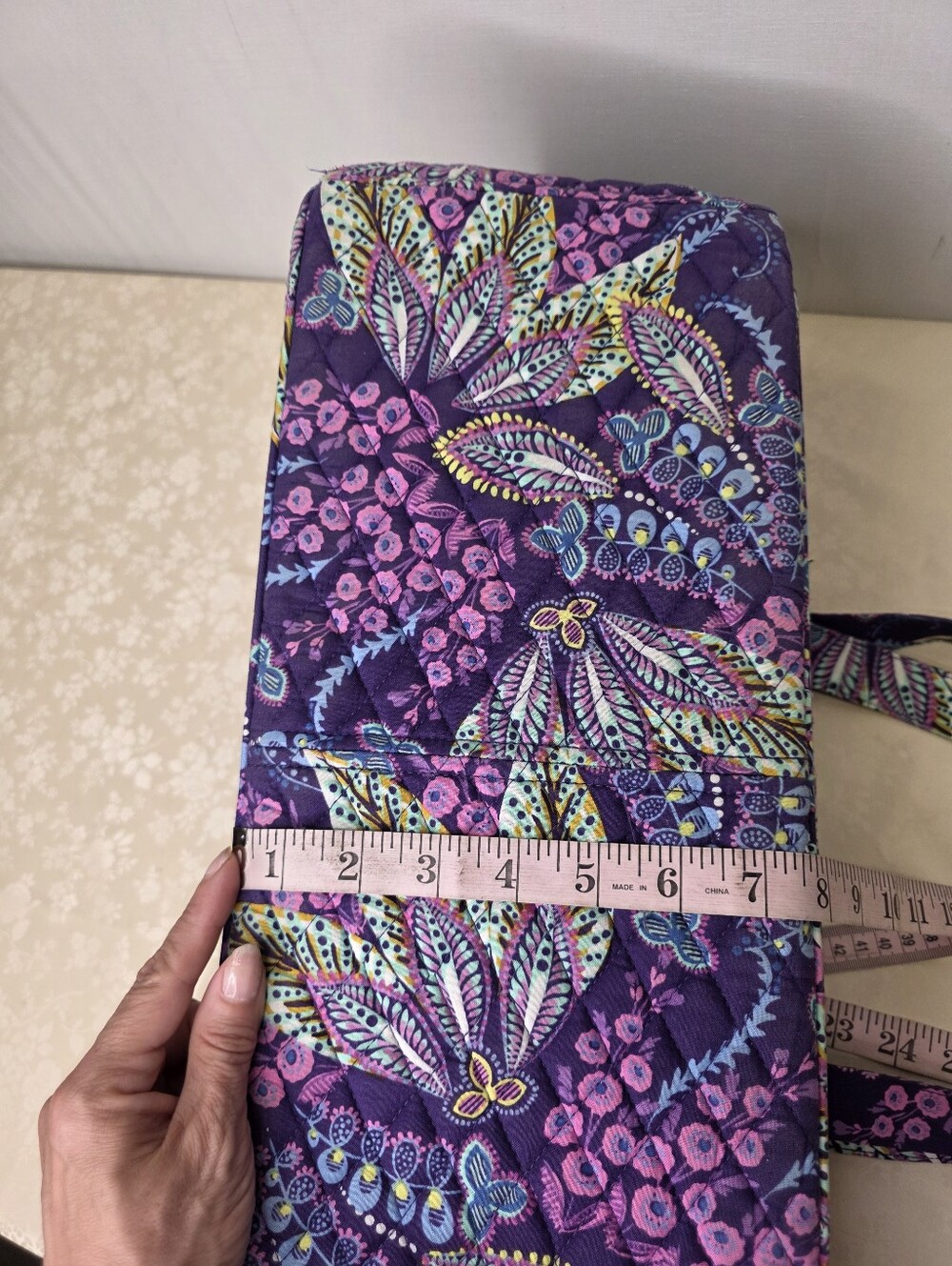 Vera Bradley Quilted Cotton Large Zip Top Tote Bag Purple Pink Paisley Floral - Picture 10 of 10